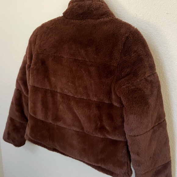 ABERCROMBIE & FITCH | Brown Faux Fur Quilted Puffer Funnel Neck Jacket | Size S - Picture 14 of 16